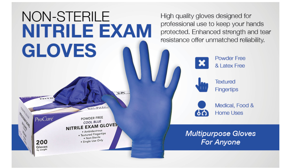 200 Latex/Powder-Free Nitrile Exam Gloves Adult Size M 